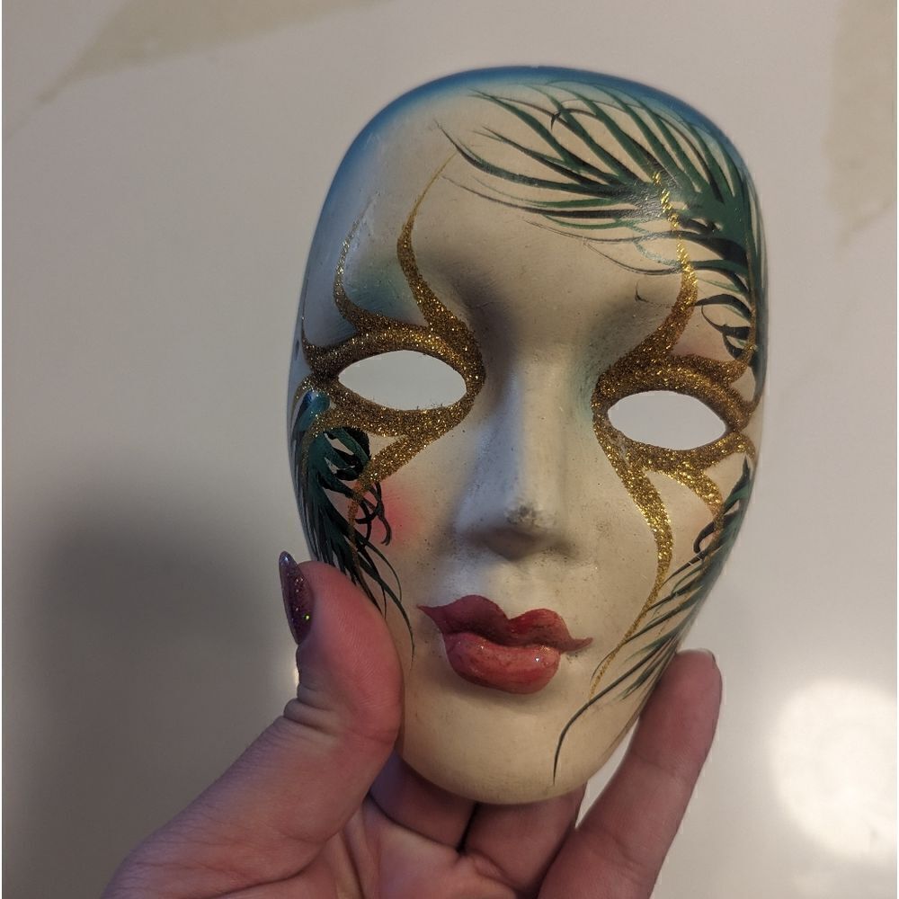 Vintage Italian Ceramic Venetian Glitter Mardi Gras Wall Decor Mask - Picture 5 of 6